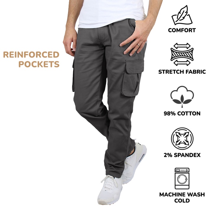 3-Pack Men's Flex-Stretch Cotton Cargo Pants, 31-Inch Inseam - Comfortable and Durable